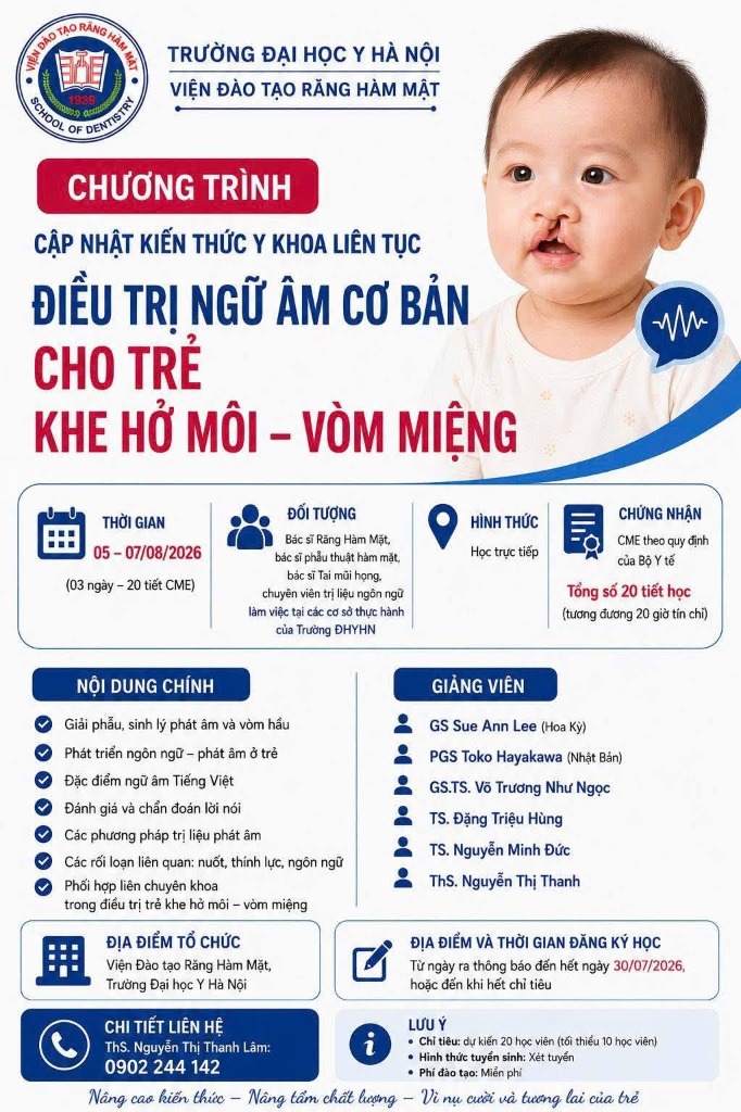 Khóa ĐTLT: Điều trị Ngữ âm Cơ bản cho Trẻ Khe hở Môi - Vòm miệng (20 tiết)